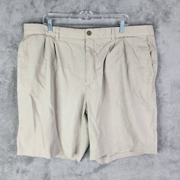 Mens Beige Tommy Bahama Pleated Shorts Silk & Cotton Blend 10" Inseam Size 42L - Picture 2 of 12